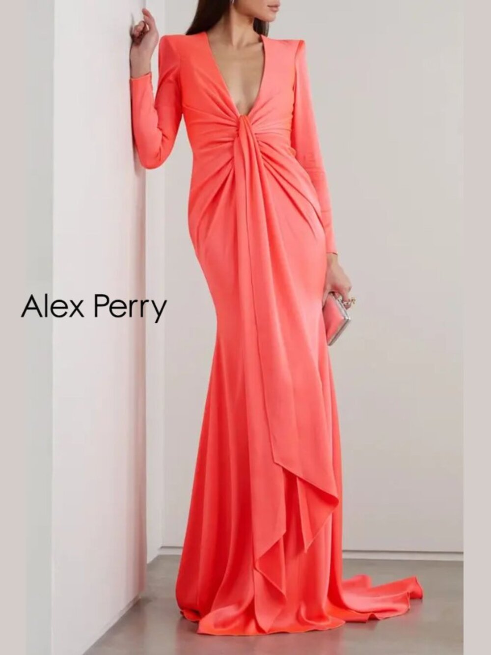Alex Perry Quinn Tie Front Satin Crepe Gown